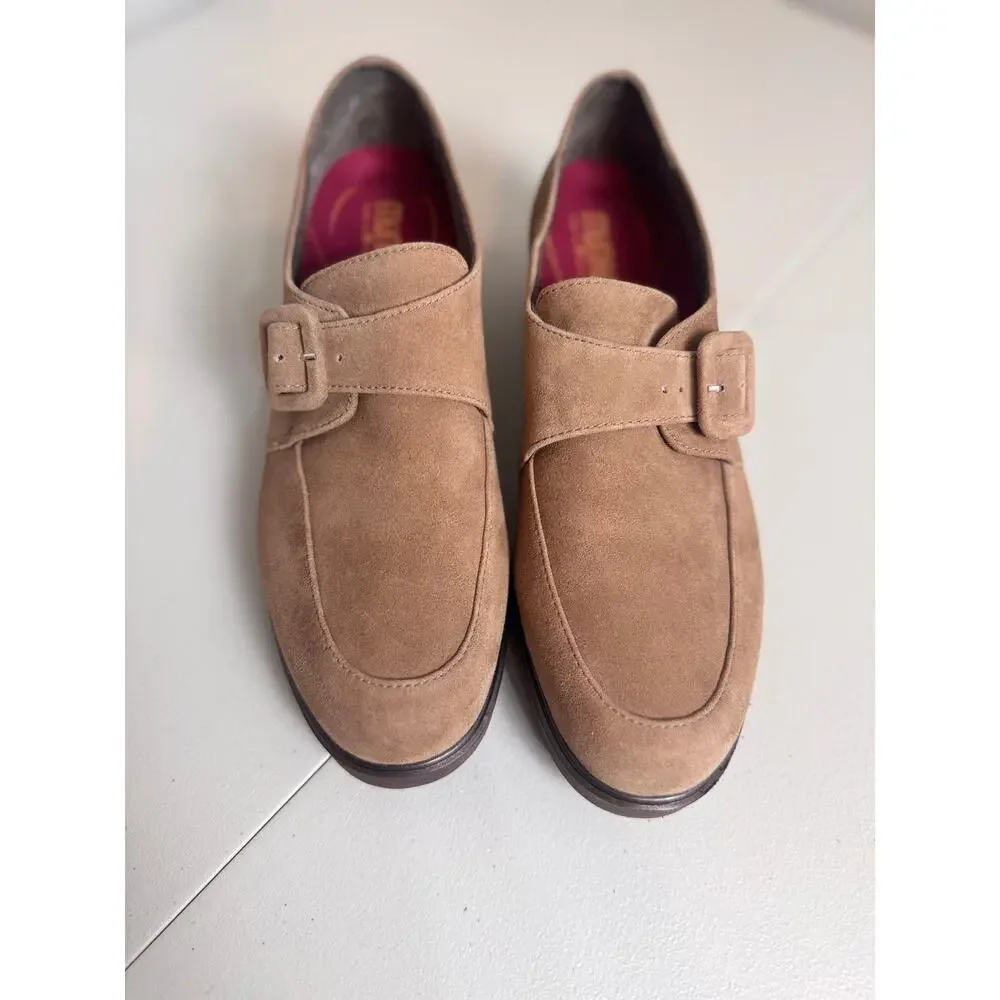Munro Women's Winslow Monk Strap loafers fawn tan suede chunky lug sole Sz 9.5